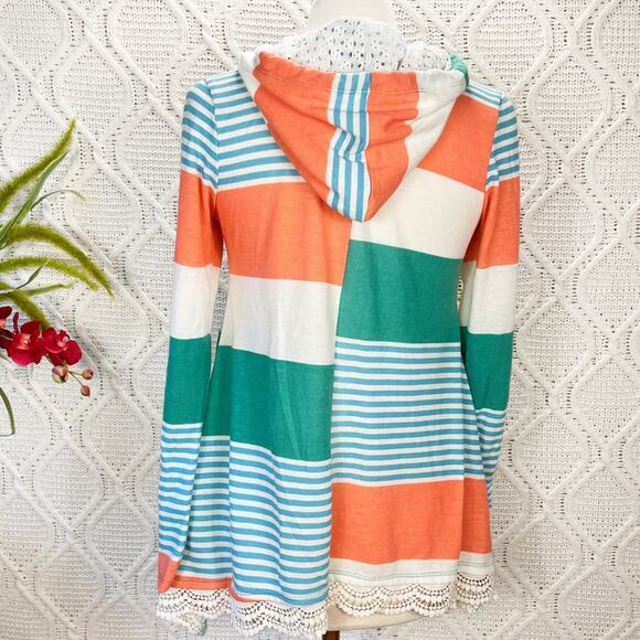 SELF ESTEEM | Multi colored Big Striped Color Block Long Sleeve Lace Hem Hoodie - Picture 3 of 9